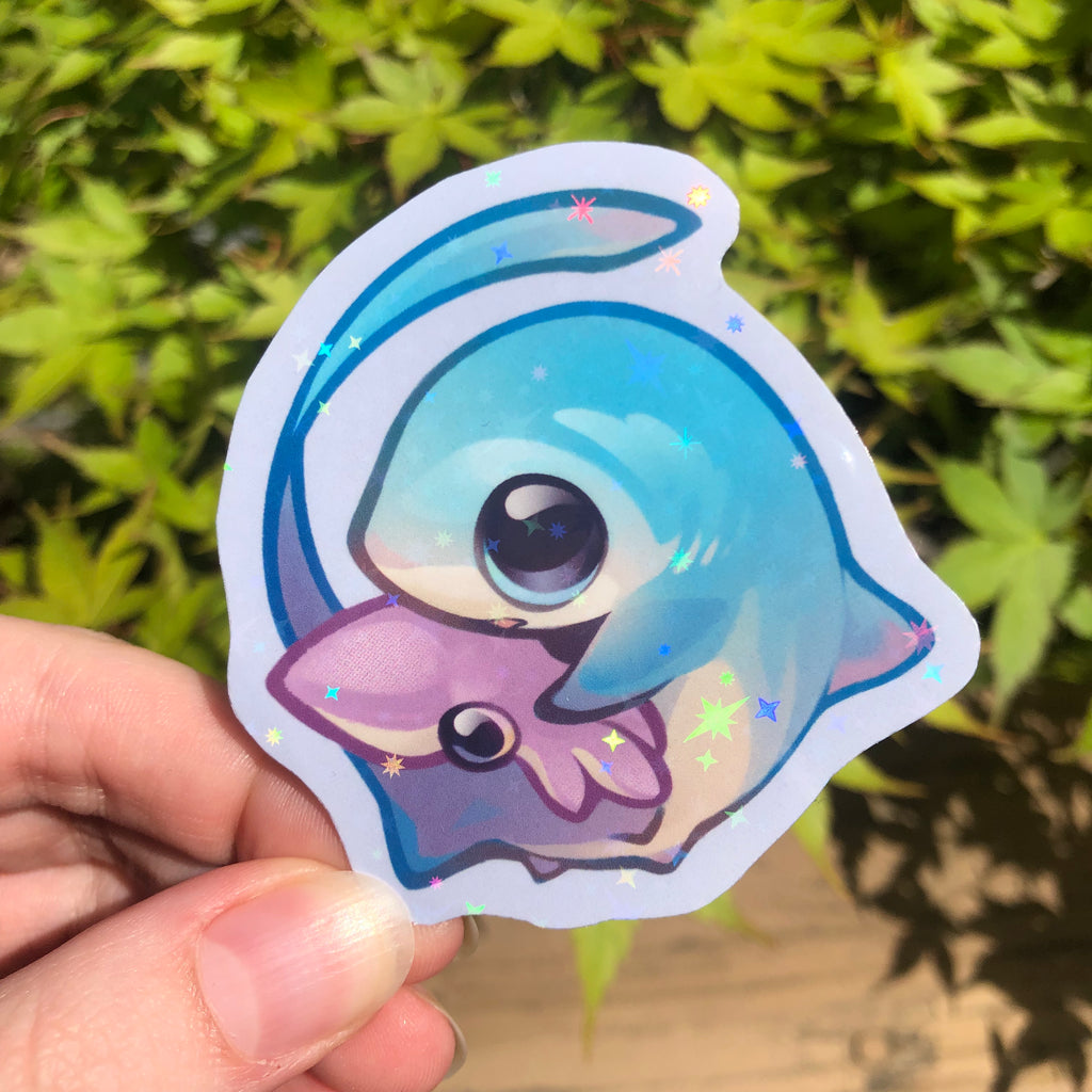 Thresher Shark with Squid Sticker (Holographic)