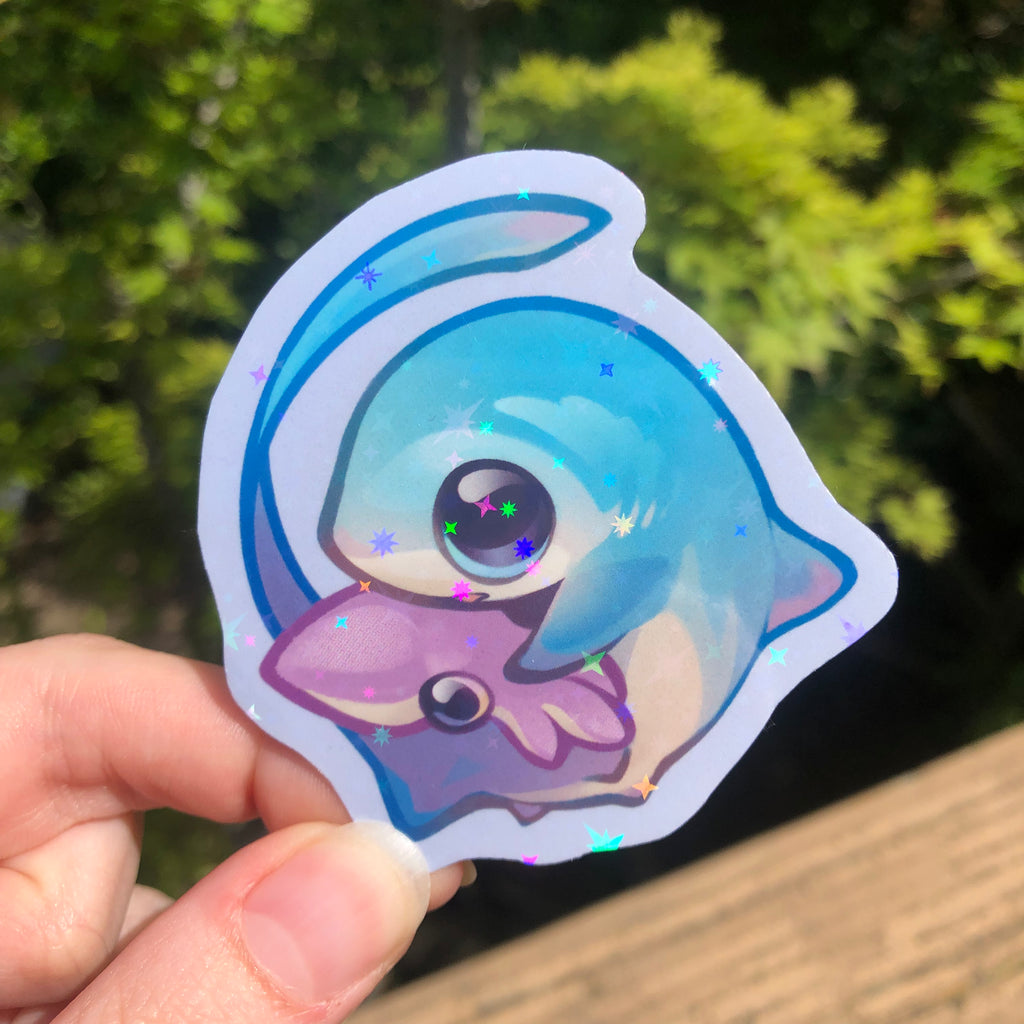 Thresher Shark with Squid Sticker (Holographic)