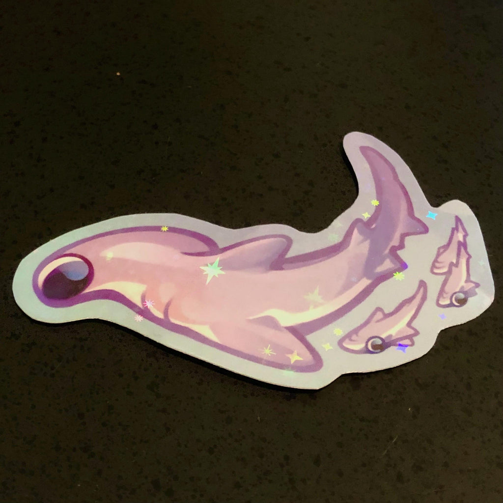 Hammerhead Shark with Remoras Sticker (Holographic)