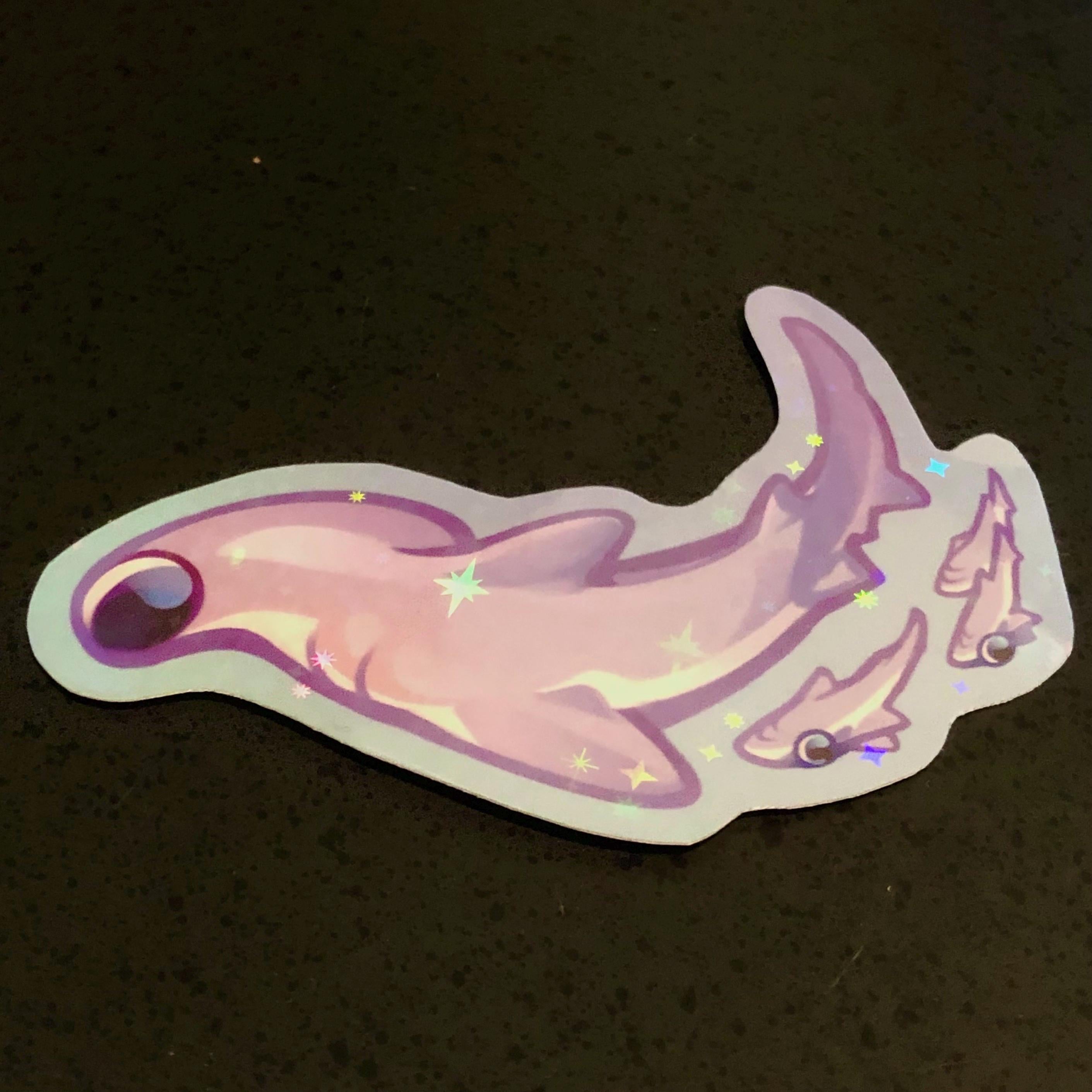 Hammerhead Shark with Remoras Sticker (Holographic)