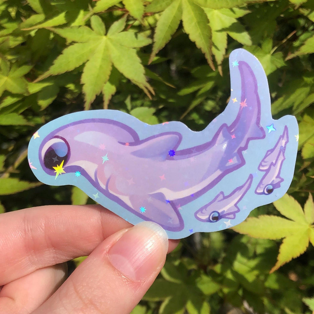 Hammerhead Shark with Remoras Sticker (Holographic)