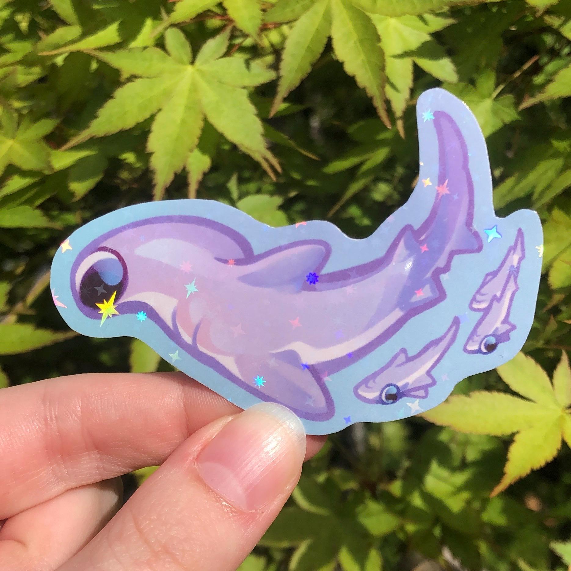 Hammerhead Shark with Remoras Sticker (Holographic)