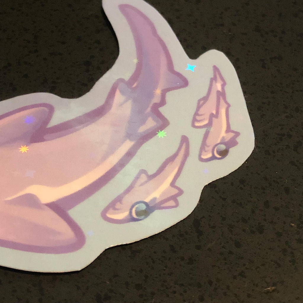 Hammerhead Shark with Remoras Sticker (Holographic)