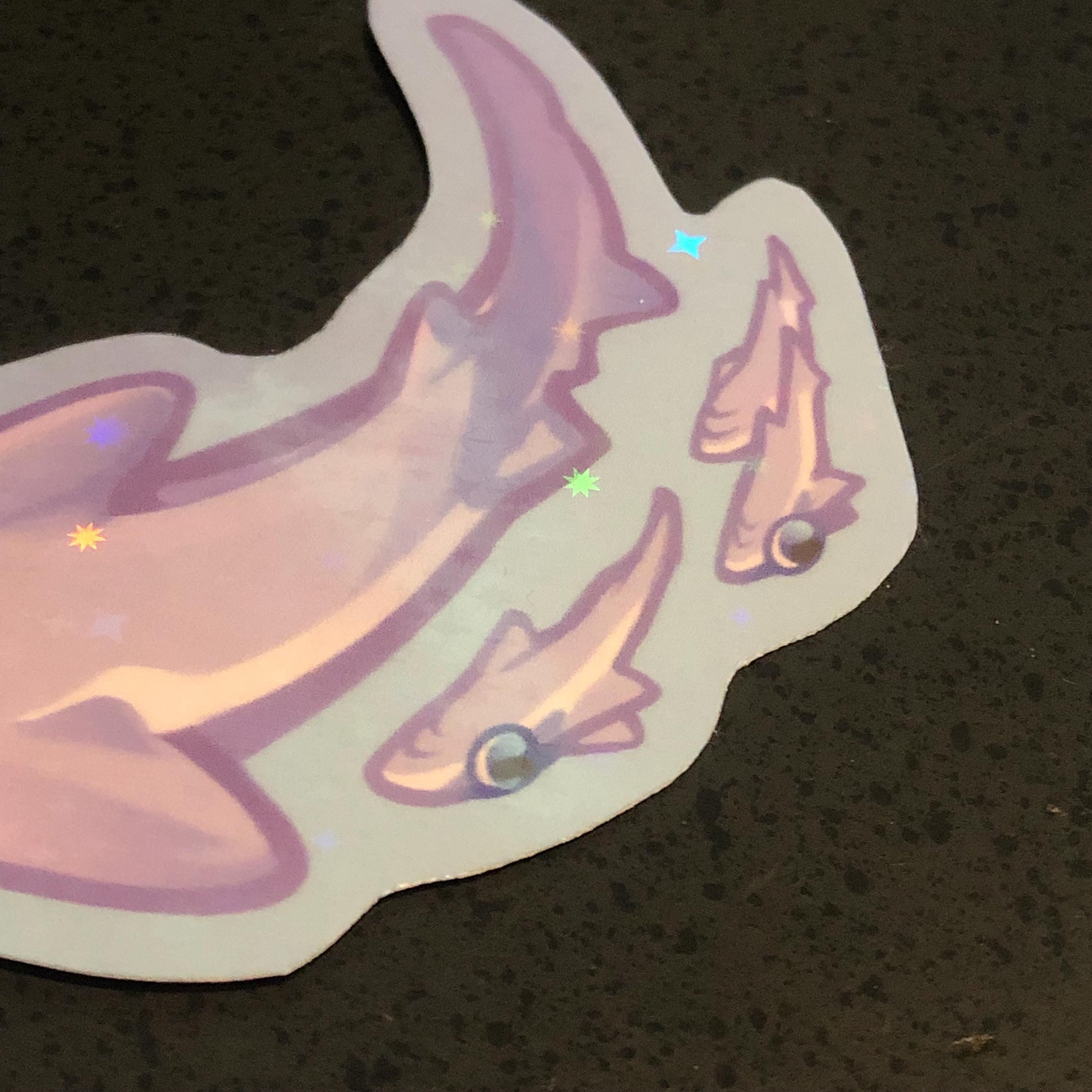 Hammerhead Shark with Remoras Sticker (Holographic)